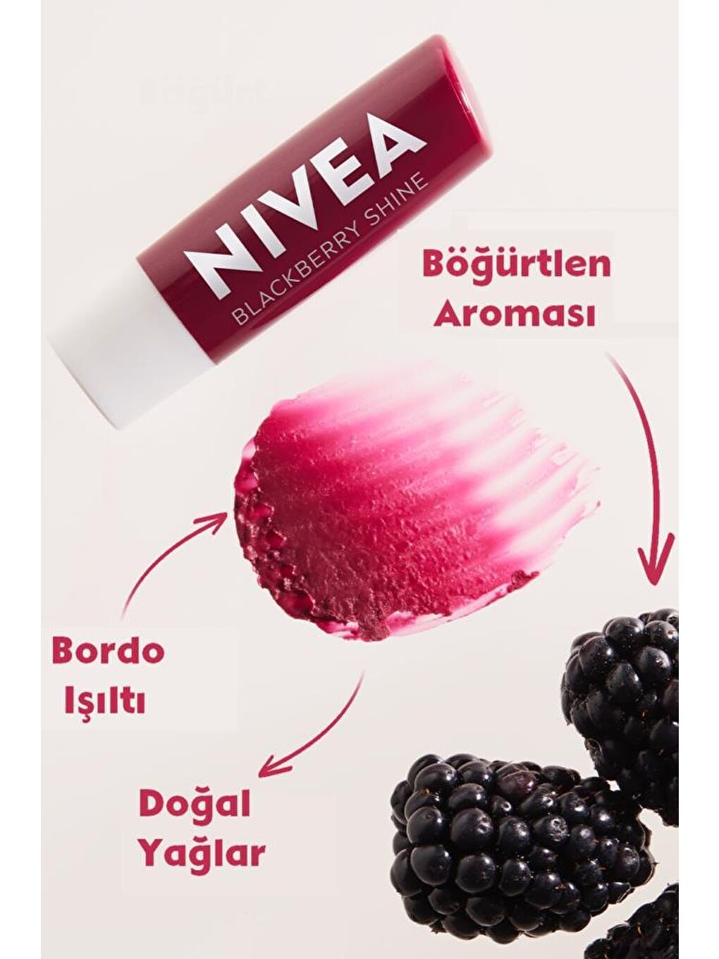 NIVEA Şeffaf Dudak Bakım Kremi Ve Dudak Parlatıcısı 4, 8Gr, 24 Saat Nem, Hafif Bordo Işıltı, Doğal Yağlar - 1