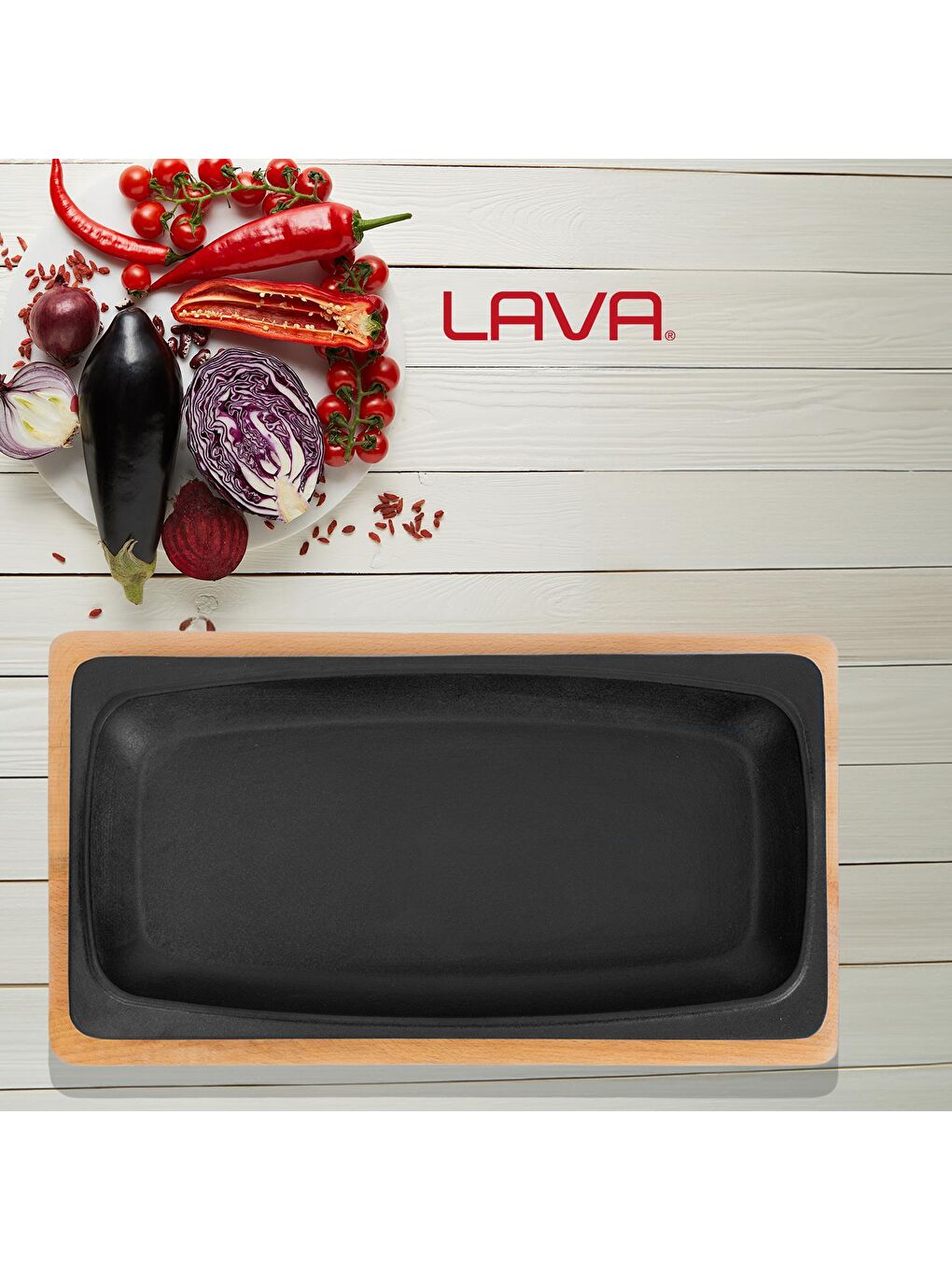 LAVA Siyah Dikdörtgen Servis Tabağı ve Kayın Servis Ahşabı. Ölçü 30x15cm. - 5