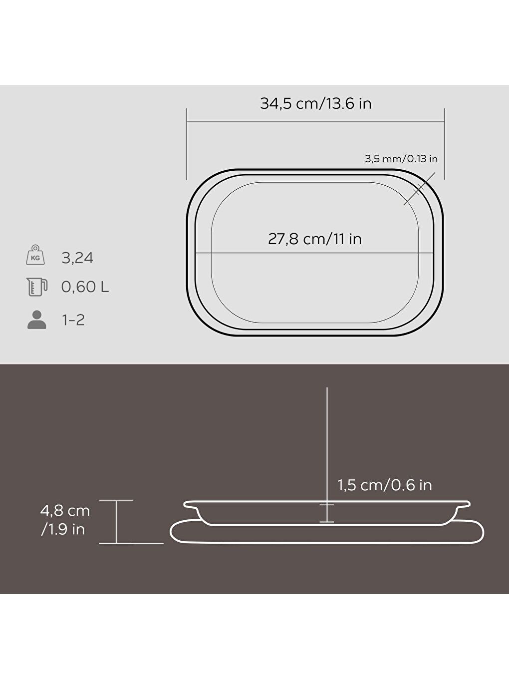 LAVA Siyah Dikdörtgen Servis Tabağı ve Kayın Servis Ahşabı. Ölçü 32x20cm. - 2