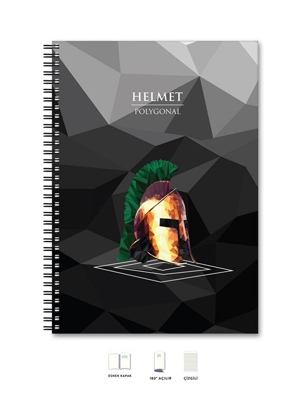 LE COLOR Siyah A4 Defter Çizgili 200 syf Kask Polygonal