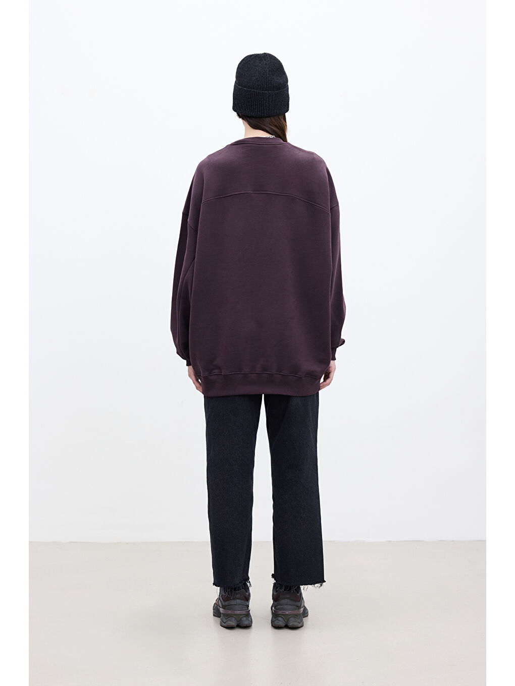 Baskı Detaylı Oversize Sweatshırt Bordo-3
