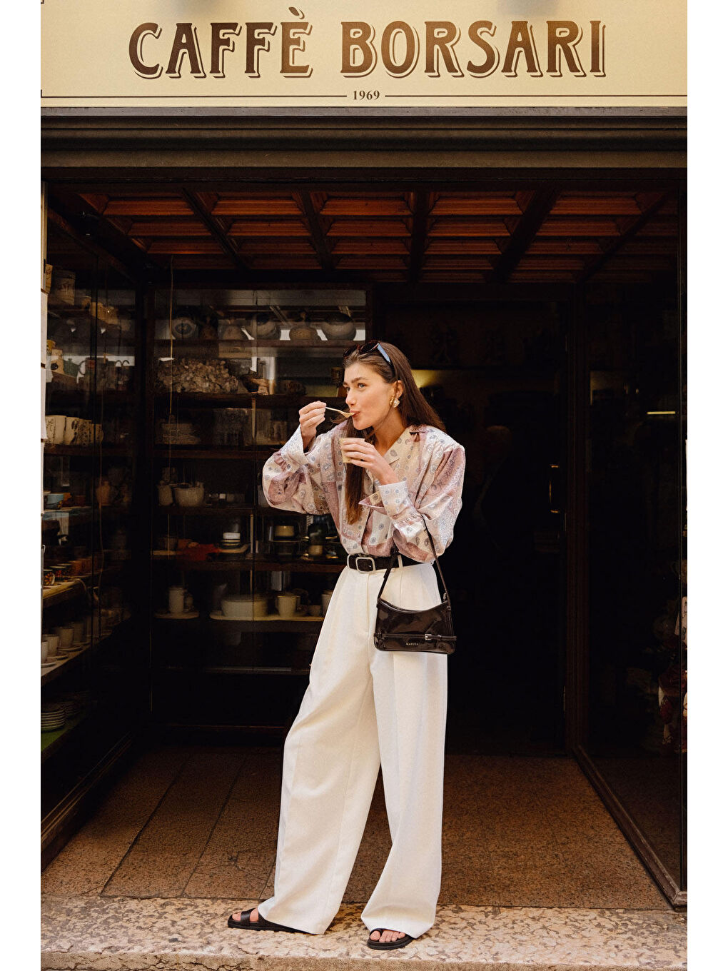 Pile Detaylı Palazzo Pantolon Beyaz