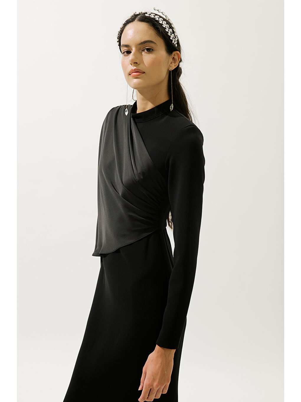 Lana Pelerinli Abiye Elbise Siyah-5