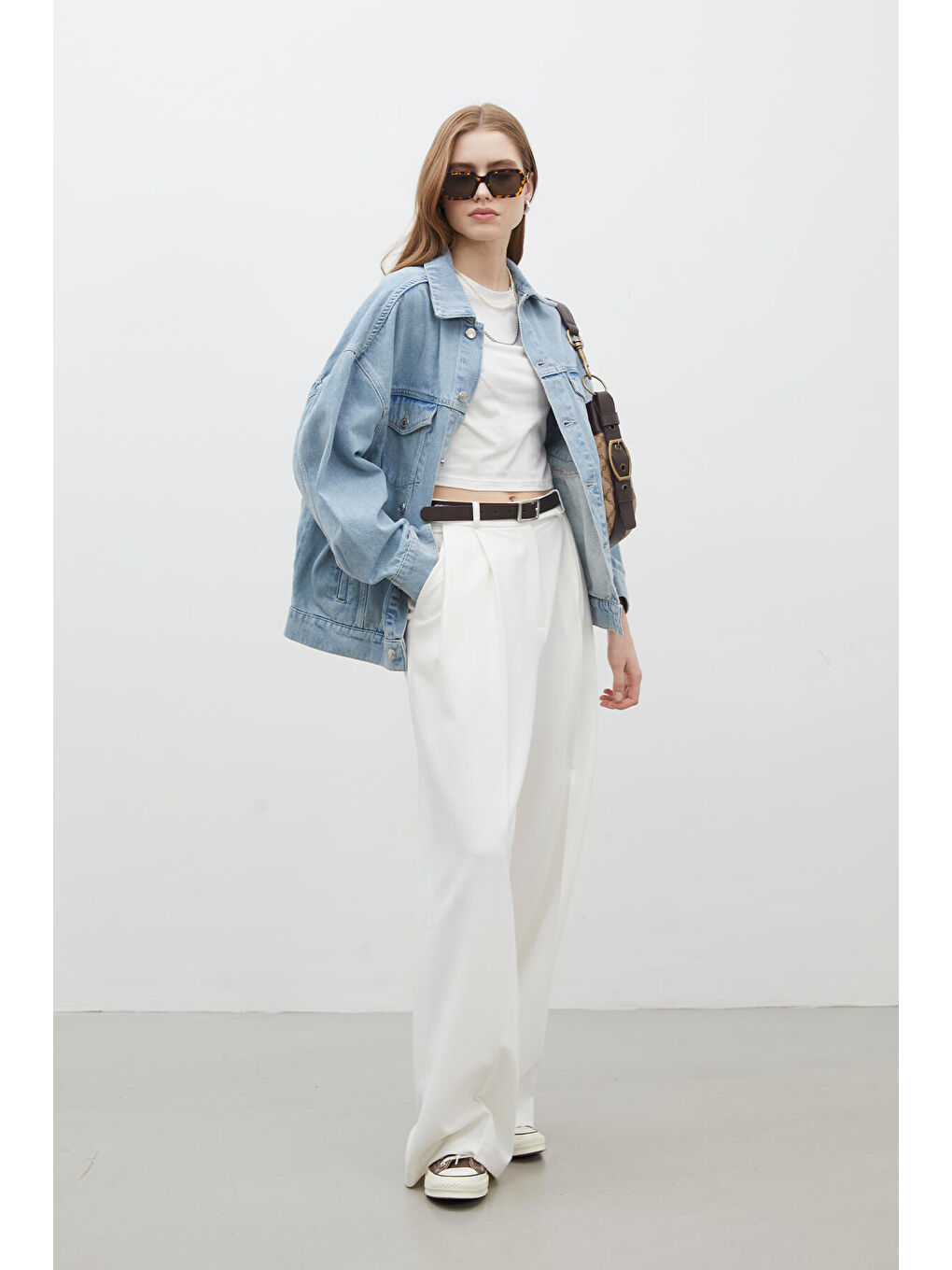 Pile Detaylı Palazzo Pantolon Beyaz-6