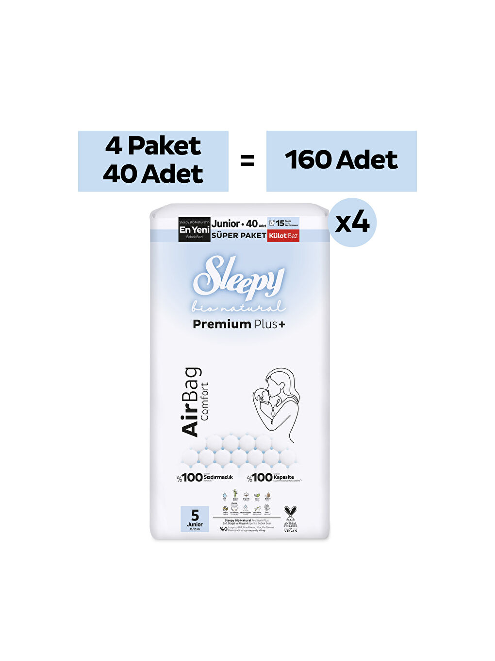 Bio Natural Premium Plus Airbag Comfort Ultra Paket Külot Bez 5 Numara Junior 160 Adet-1
