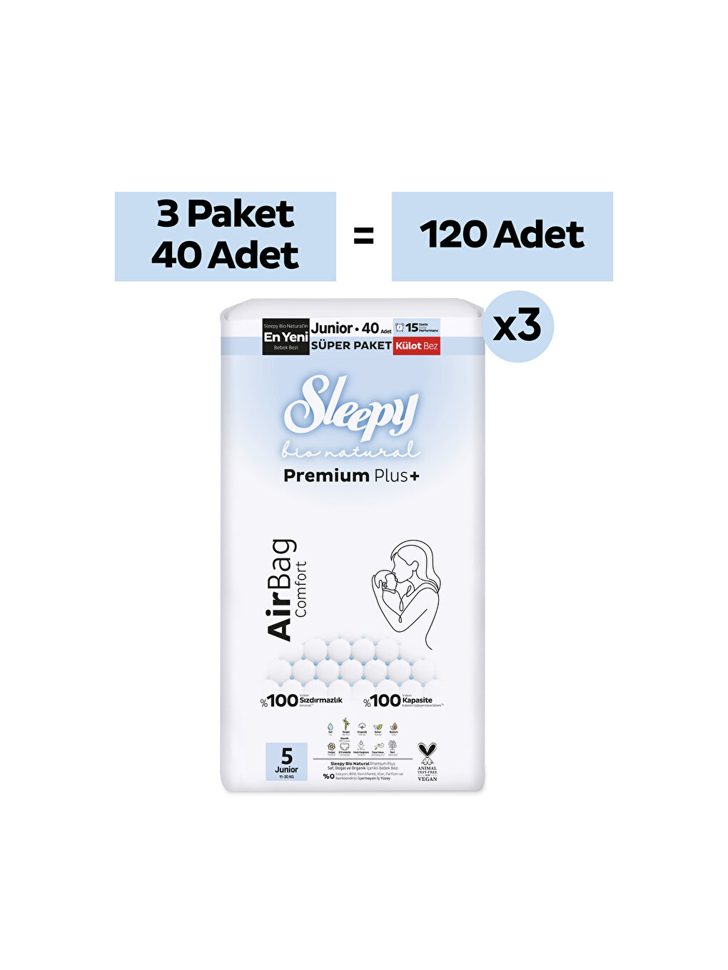Bio Natural Premium Plus Airbag Comfort Mega Paket Külot Bez 5 Numara Junior 120 Adet-1