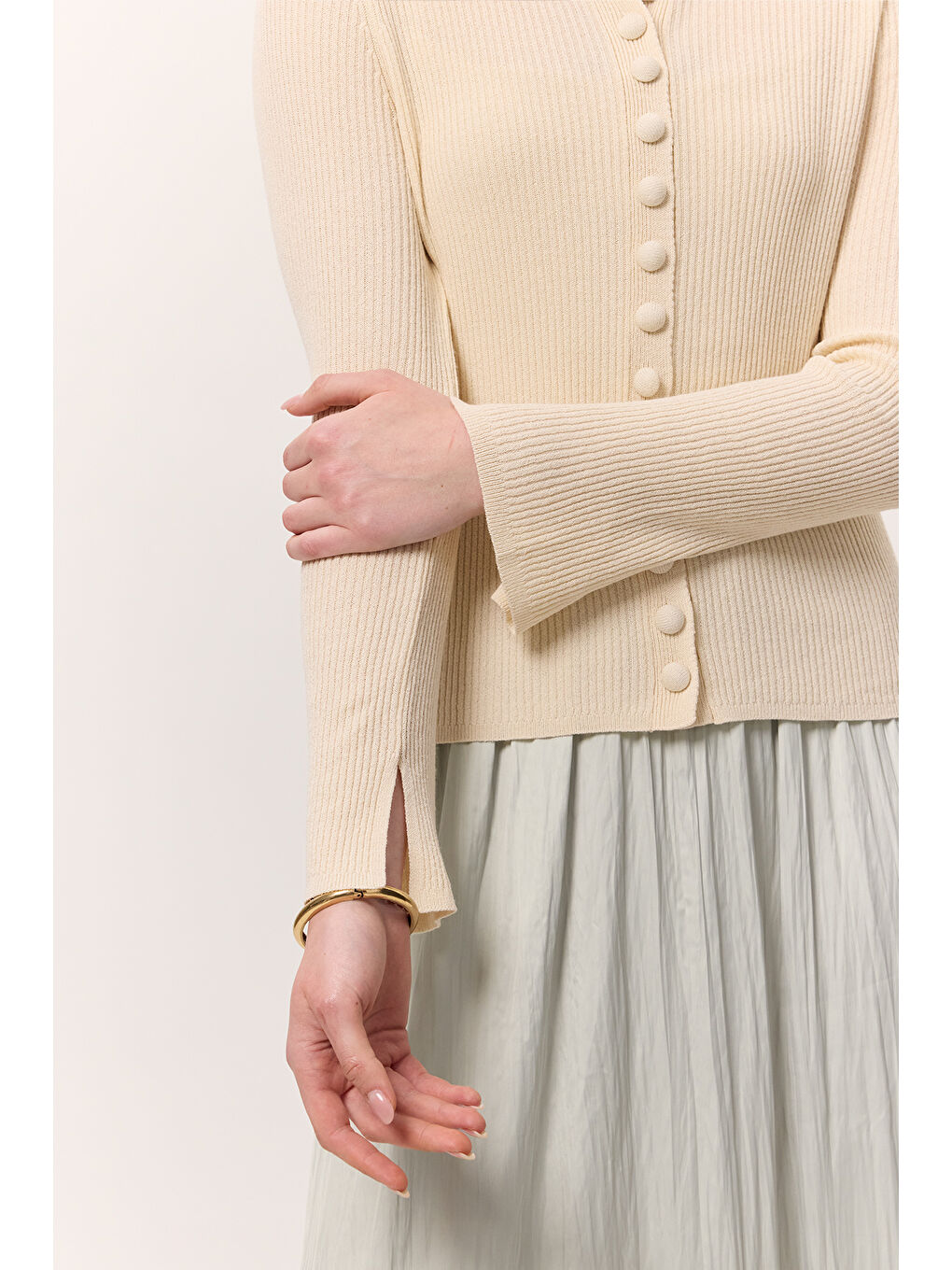 Bej Küçük Düğmeli Triko Hırka Vanilya-2