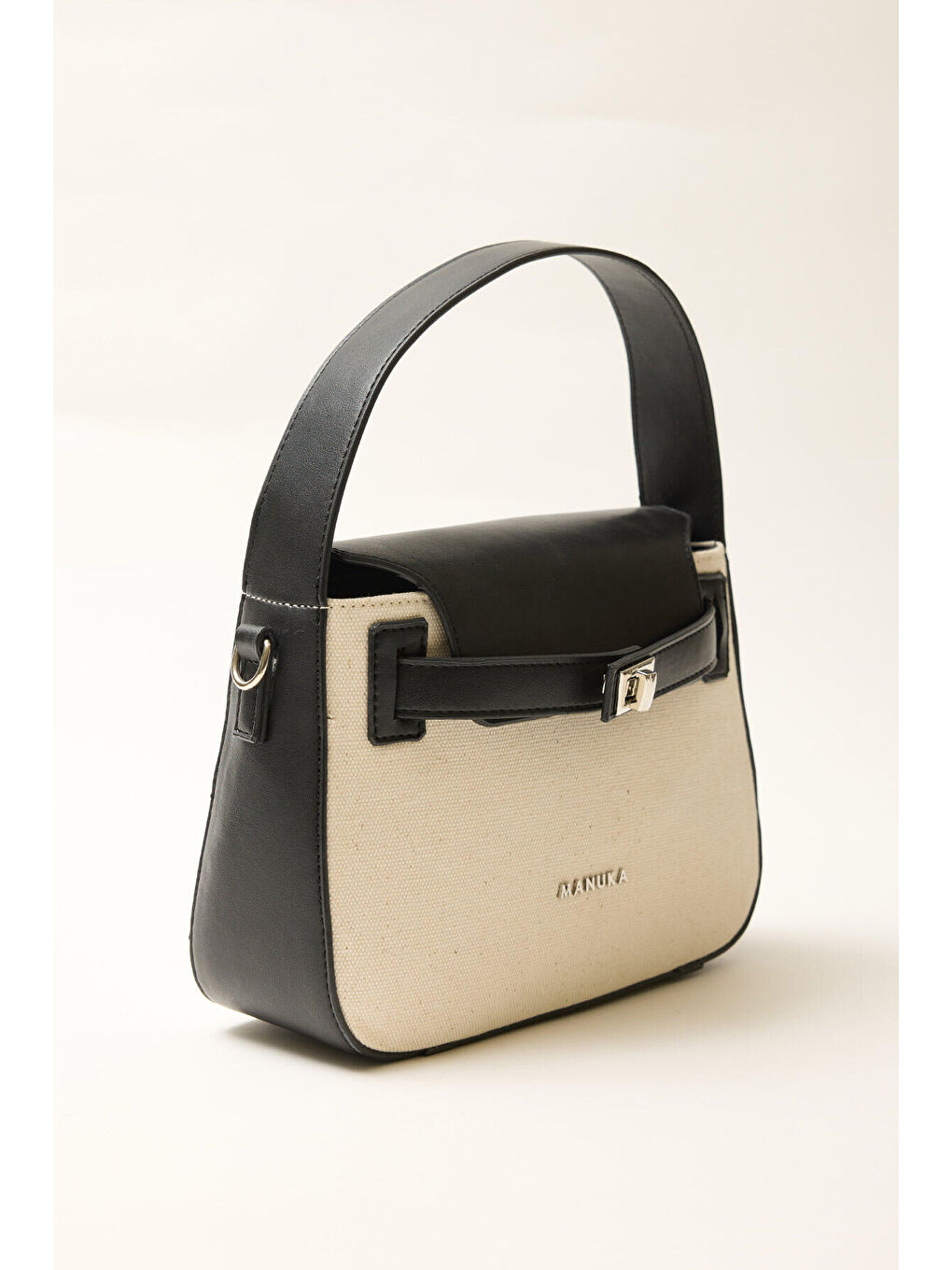 Kemer Detaylı Kanvas Çanta Siyah-4