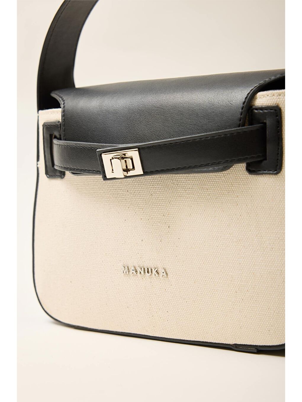 Kemer Detaylı Kanvas Çanta Siyah-5