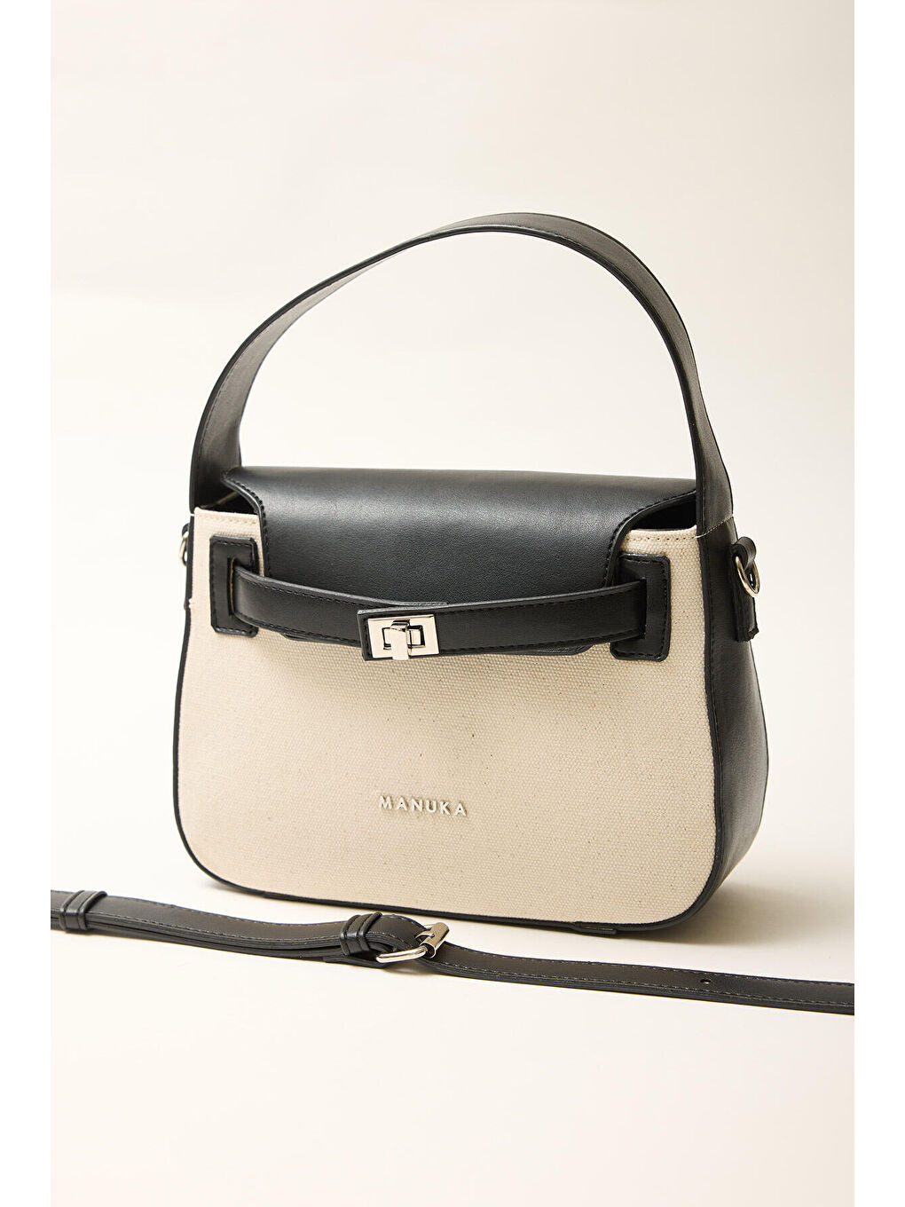 Kemer Detaylı Kanvas Çanta Siyah-6