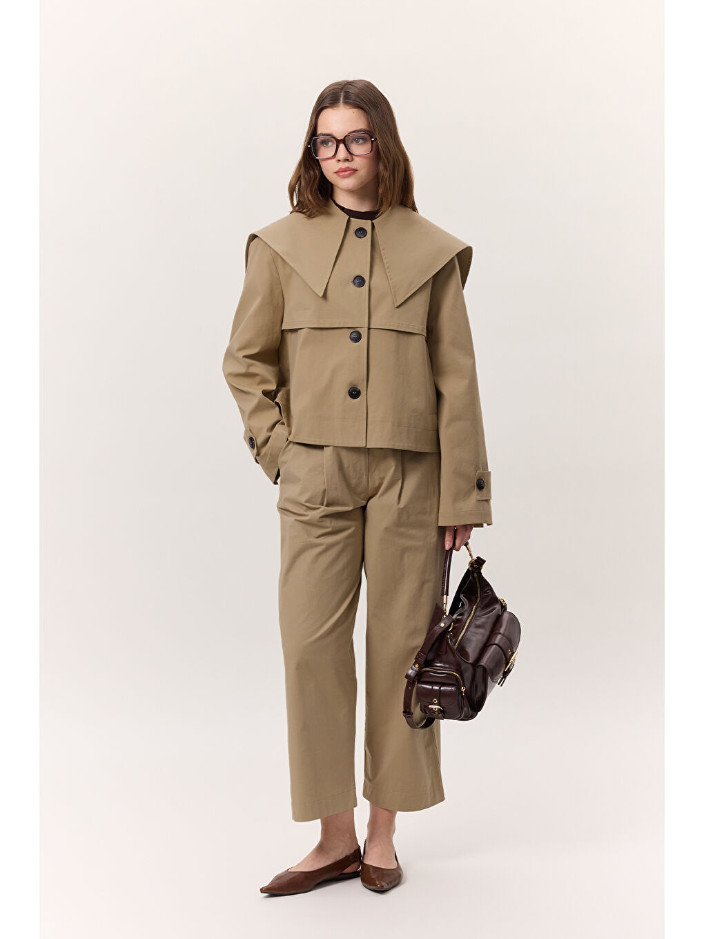 Bej Pileli Gabardin Pantolon Kum-2