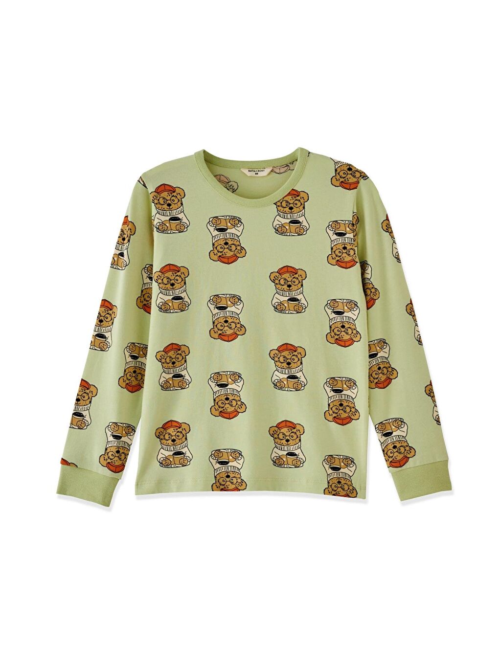 Kız Çocuk Yeşil Renkli Teddy Desenli Pijama Takımı-5