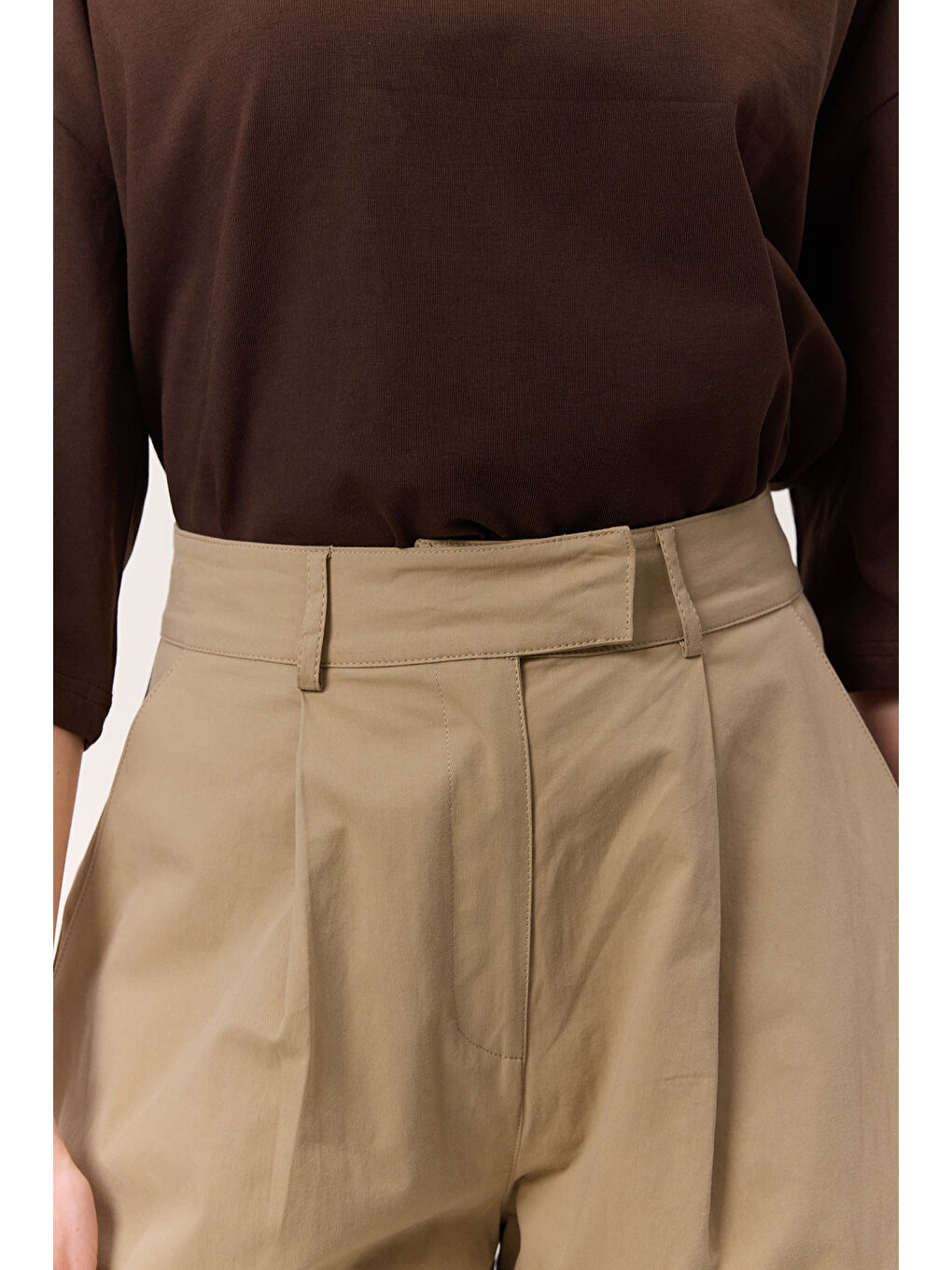 Bej Pileli Gabardin Pantolon Kum-4