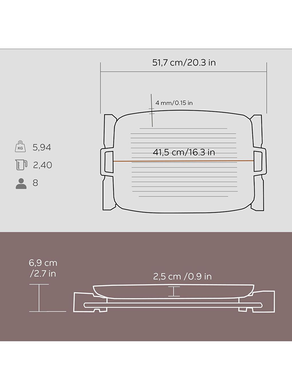Siyah Dikdörtgen Izgara Tepsi Kayın Servis Ahşabı Döküm Demir Yekpare Çift Kulplu Ölçü 31x42cm.-4