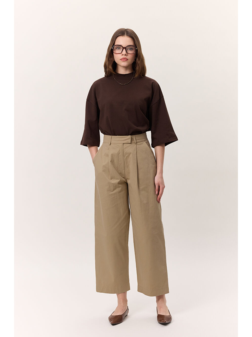 Bej Pileli Gabardin Pantolon Kum-5