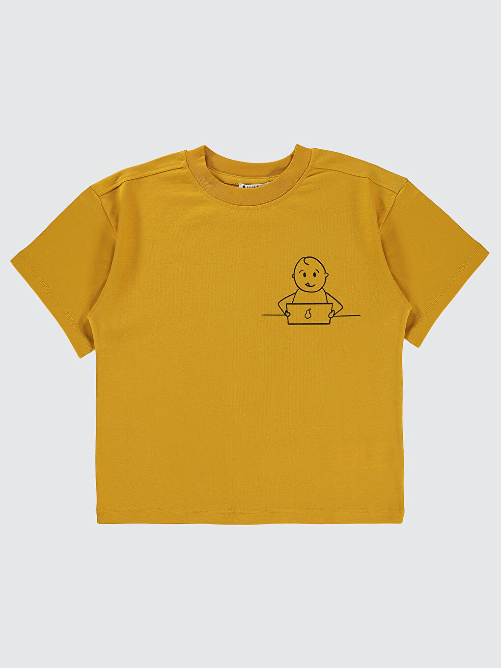 Kahverengi Mivil Oversize Çocuk Tişört 10-13 Yaş Hardal