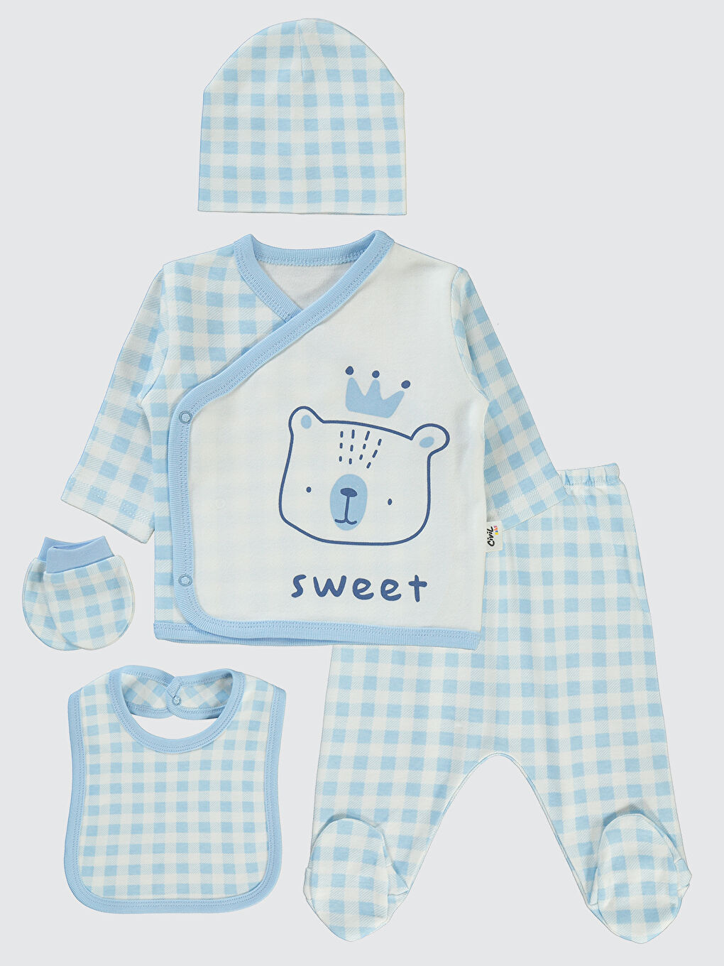 Baby Erkek Bebek 5'li Zıbın Takımı 0-1 Ay Bebe Mavi