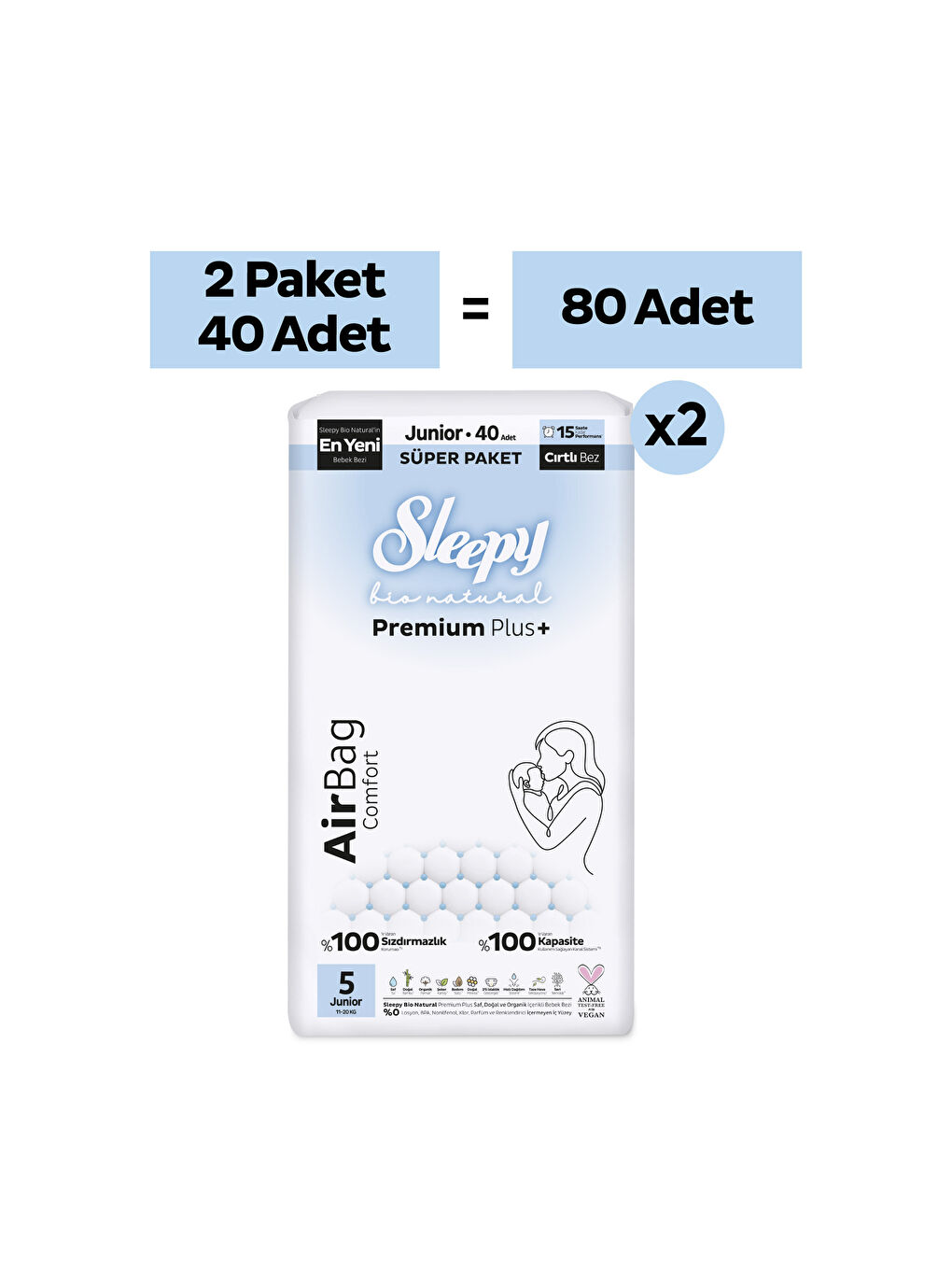 Bio Natural Premium Plus Airbag Comfort Avantaj Paketi Bebek Bezi 5 Numara Junior 80 Adet-1
