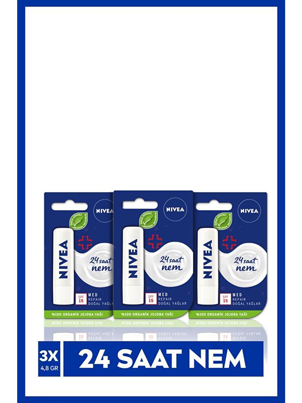 NIVEA Dudak Bakım Kremi Med Repair X3 Adet, Doğal Yağlar Ile 24 Saat Ne mlendirme, Spf15 Güneş Koruyucu