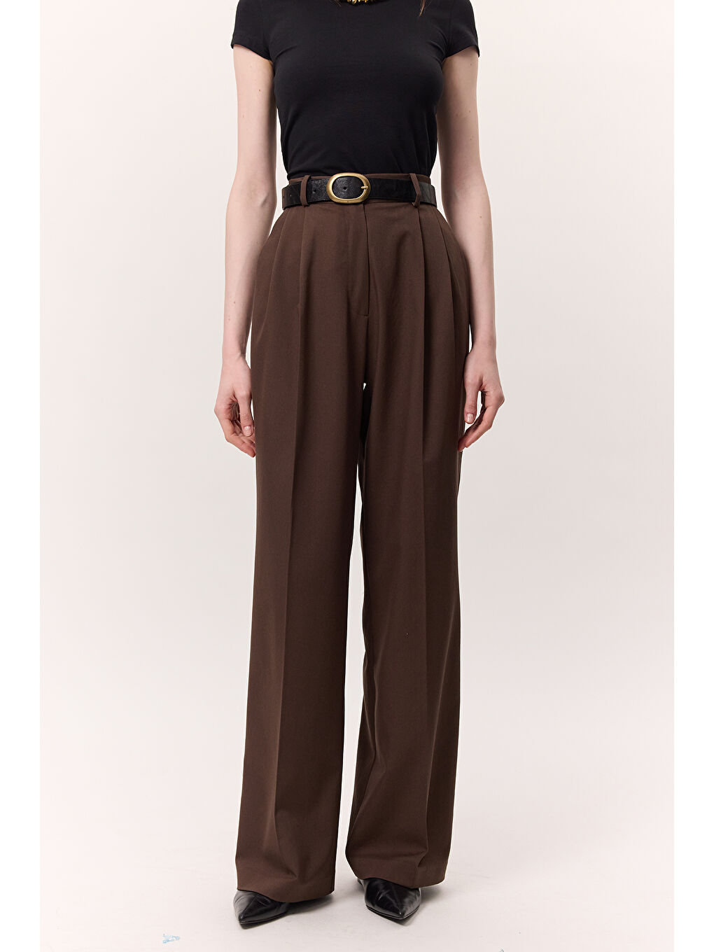 Geniş Paçalı Palazzo Pantolon Kahverengi-5