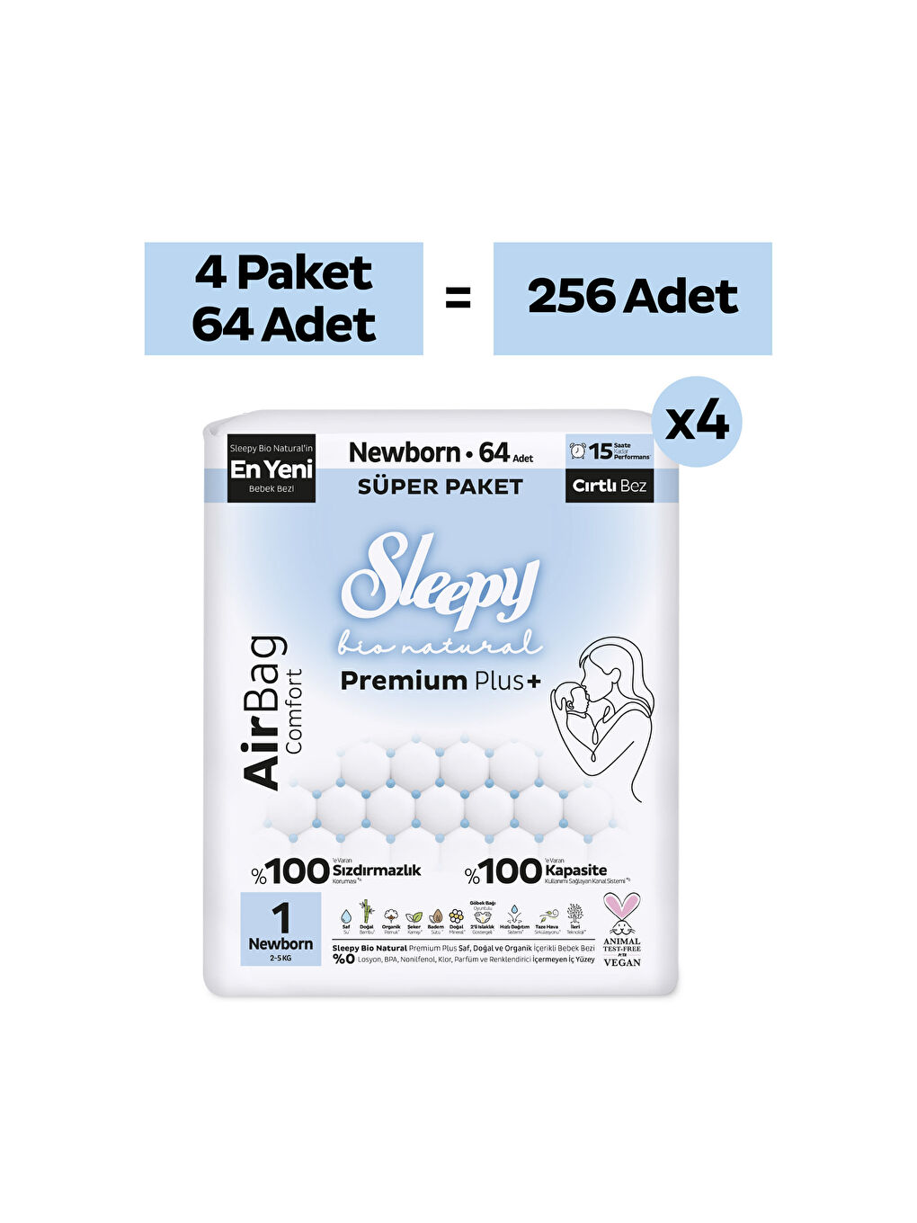 Bio Natural Premium Plus Airbag Comfort Ultra Paket Bebek Bezi 1 Numara Newborn 256 Adet-1
