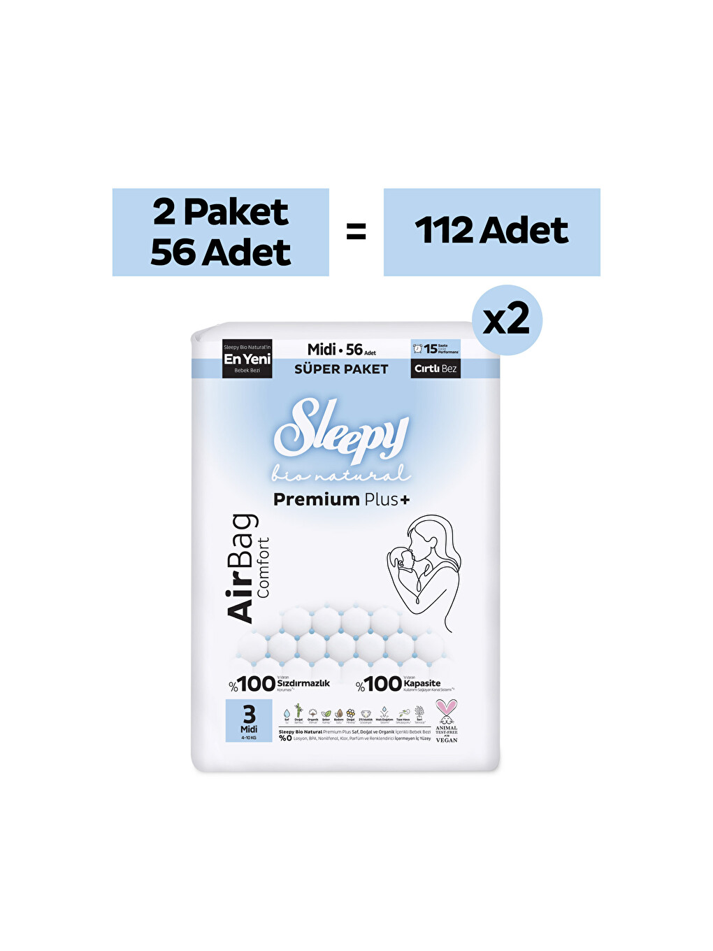 Bio Natural Premium Plus Airbag Comfort Avantaj Paketi Bebek Bezi 3 Numara Midi 112 Adet-1