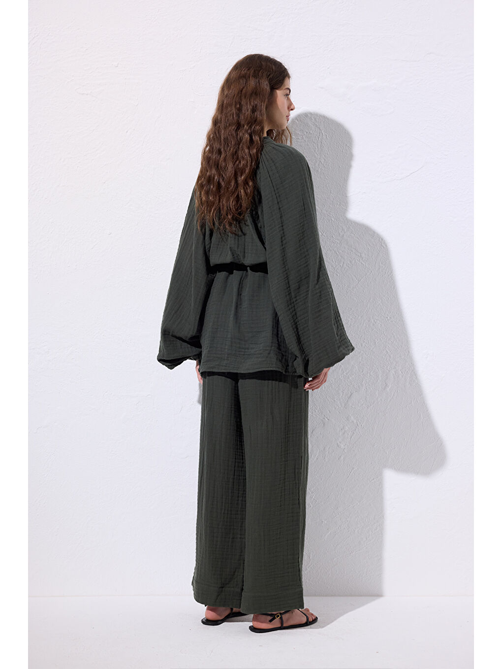 Müslin Bağlamalı Bluz Koyu Yeşil-5