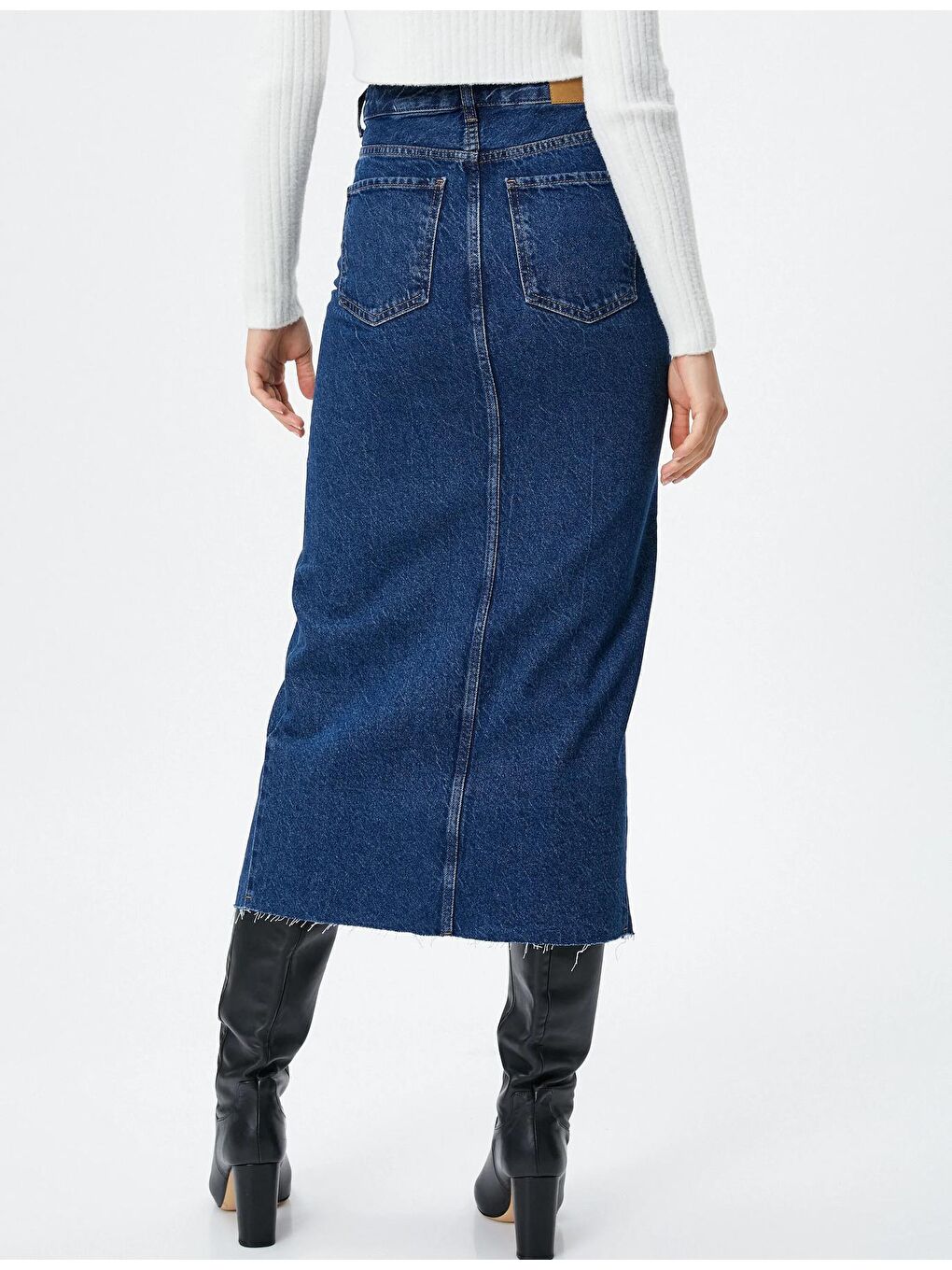 Kadın Mavi Elastanlı Yırtmaçlı Jean Etek-3