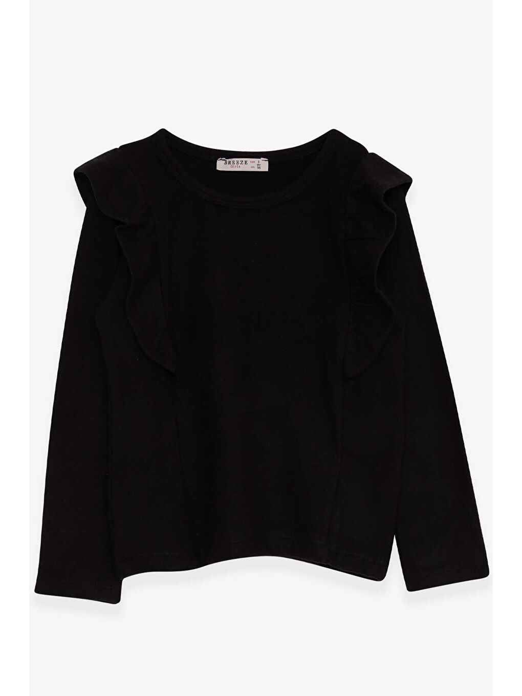 Kız Çocuk Uzun Kollu Bluz Omuzu Fırfırlı Siyah (3-8 Yaş)