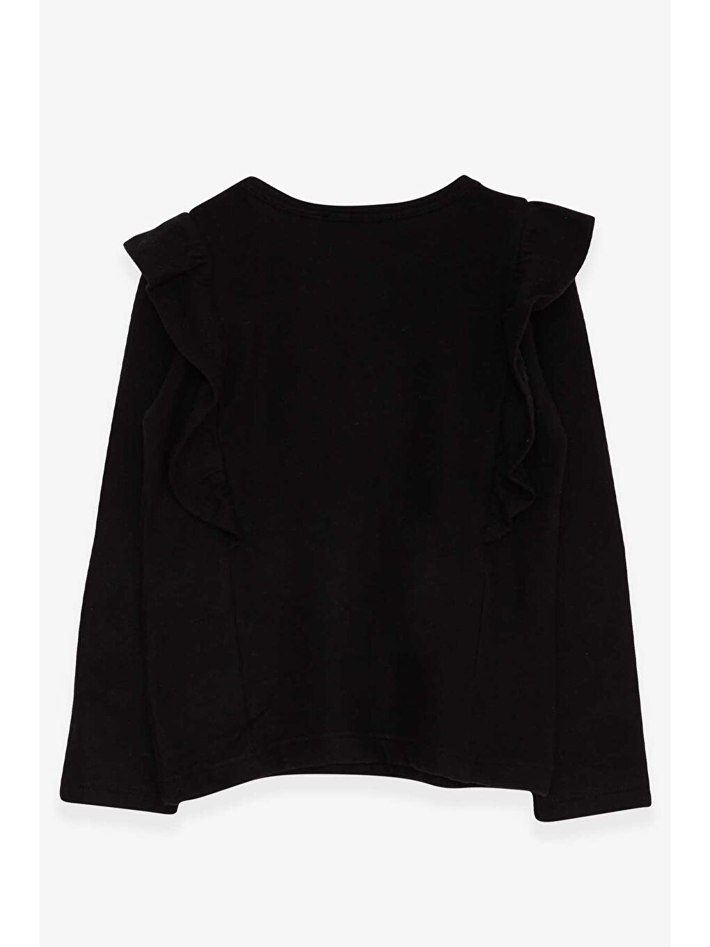 Kız Çocuk Uzun Kollu Bluz Omuzu Fırfırlı Siyah (3-8 Yaş)-1