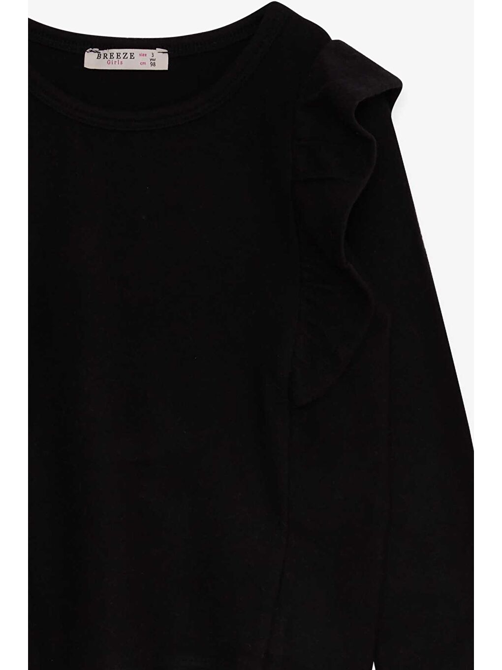 Kız Çocuk Uzun Kollu Bluz Omuzu Fırfırlı Siyah (3-8 Yaş)-2