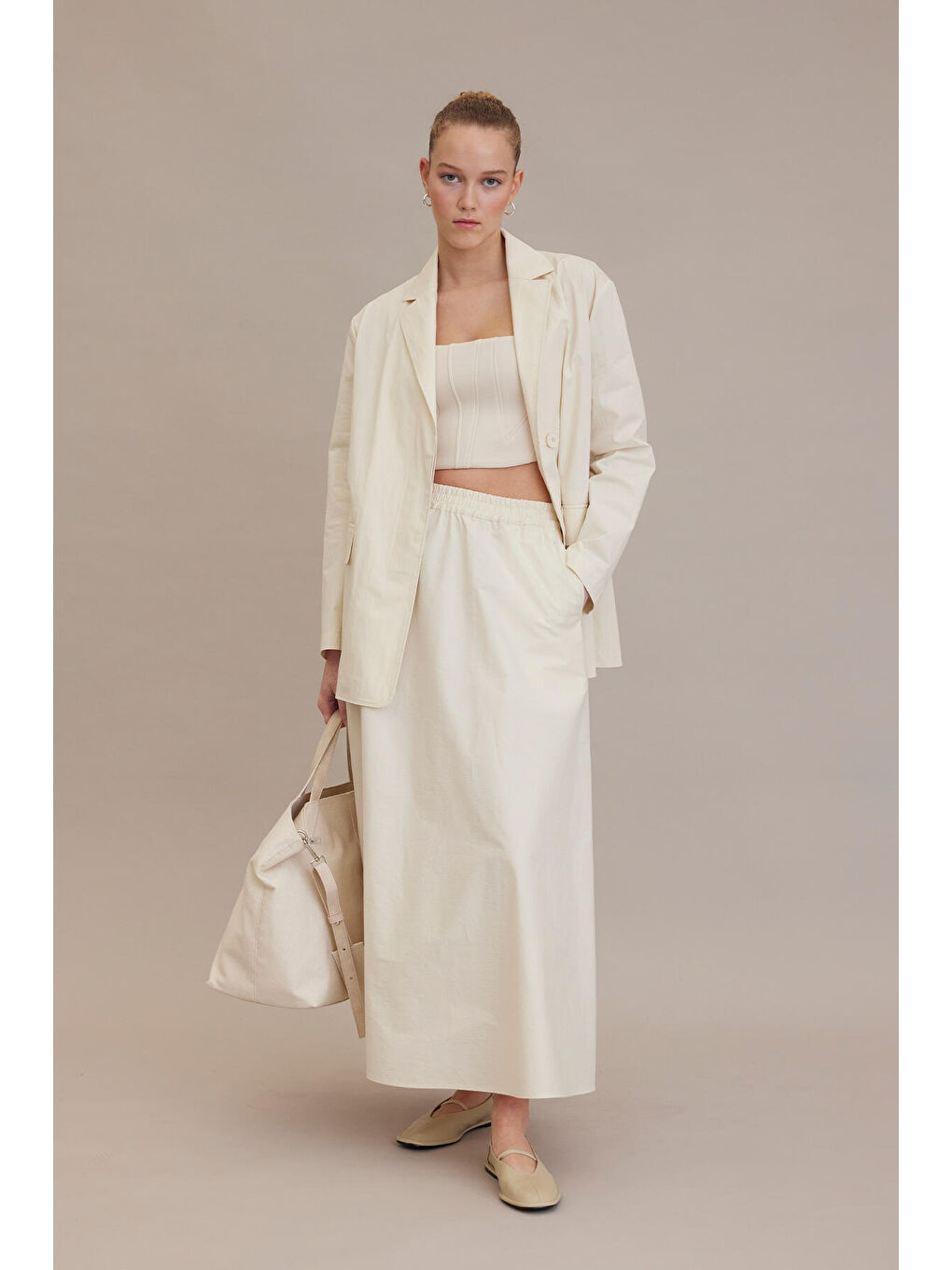 Bej Bol Kesim Kloş Etek Vanilya