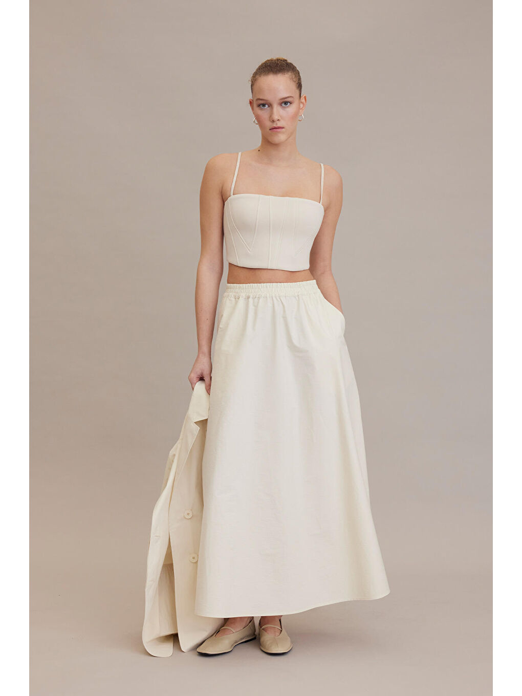 Bej Bol Kesim Kloş Etek Vanilya-1