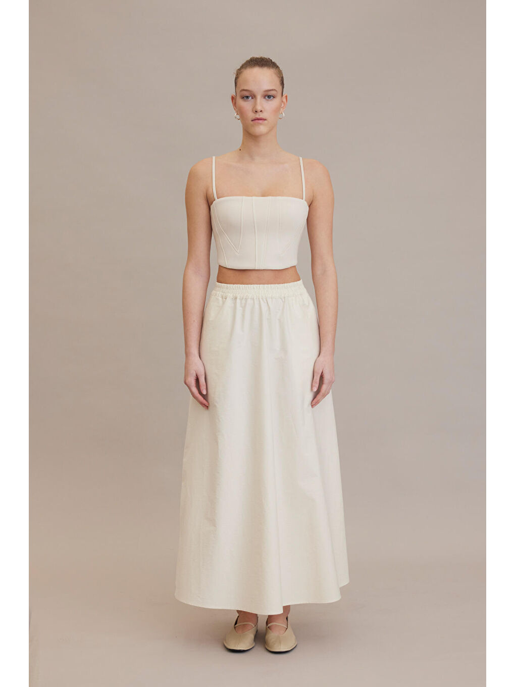 Bej Bol Kesim Kloş Etek Vanilya-2