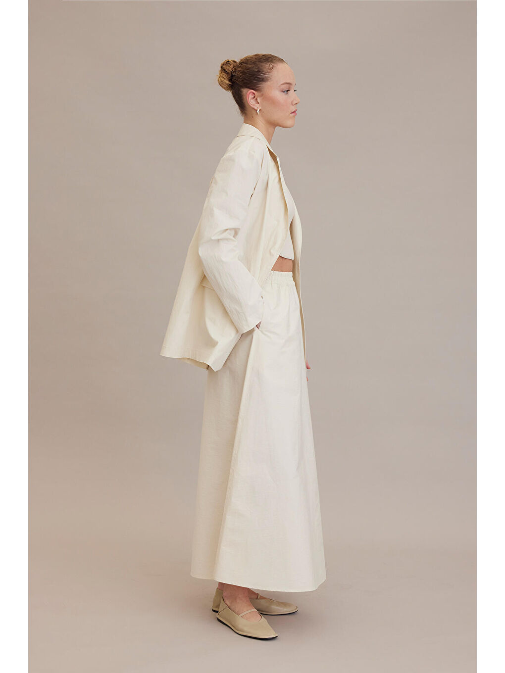 Bej Bol Kesim Kloş Etek Vanilya-3