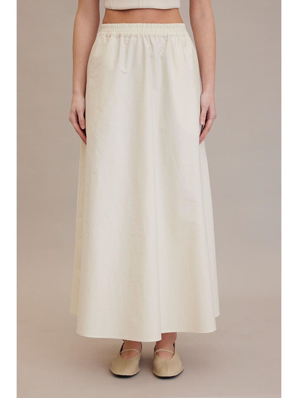 Bej Bol Kesim Kloş Etek Vanilya-4