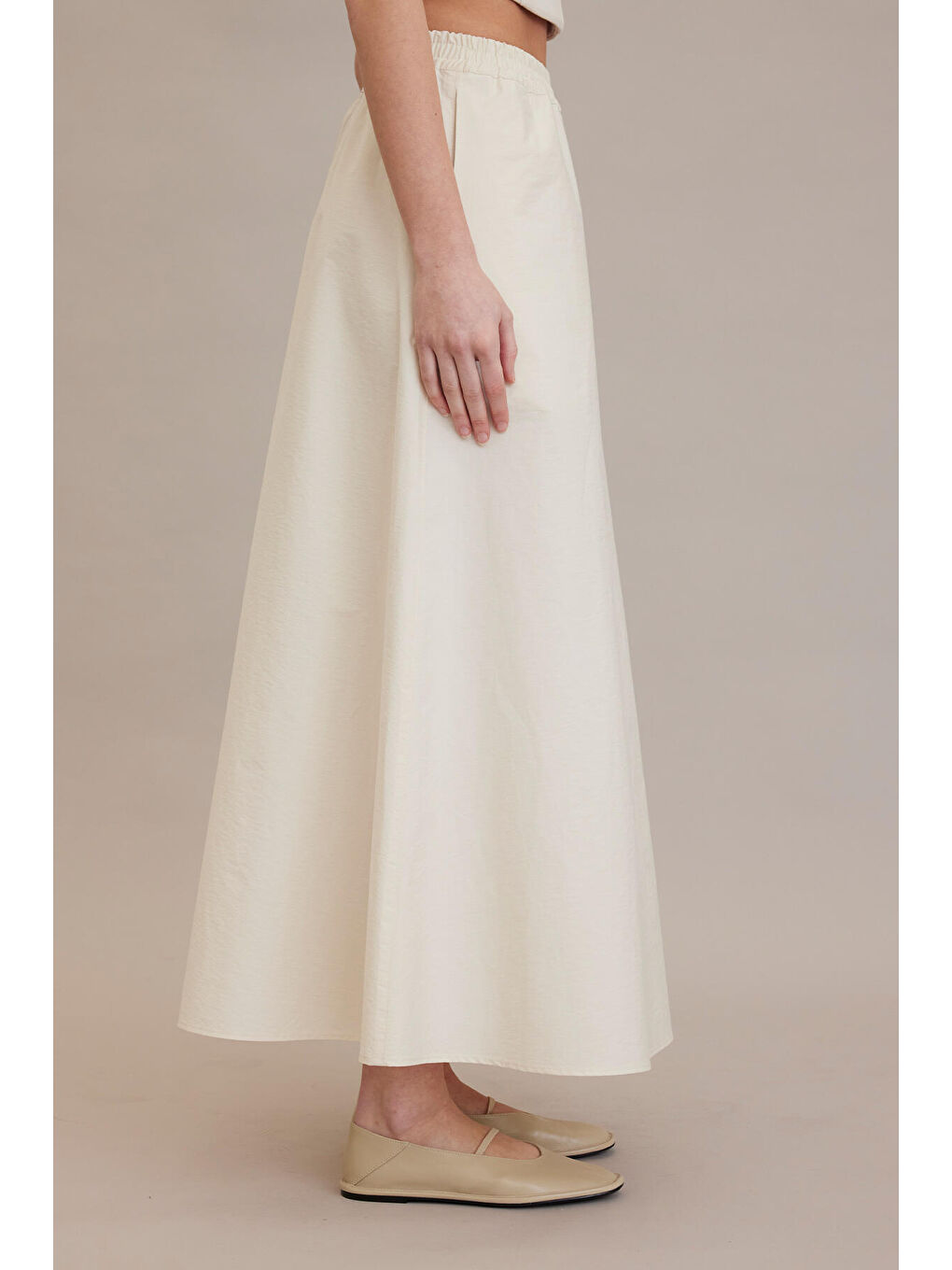 Bej Bol Kesim Kloş Etek Vanilya-5