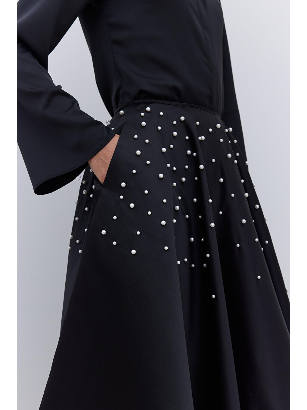 İncili Kloş Abiye Etek Siyah-2