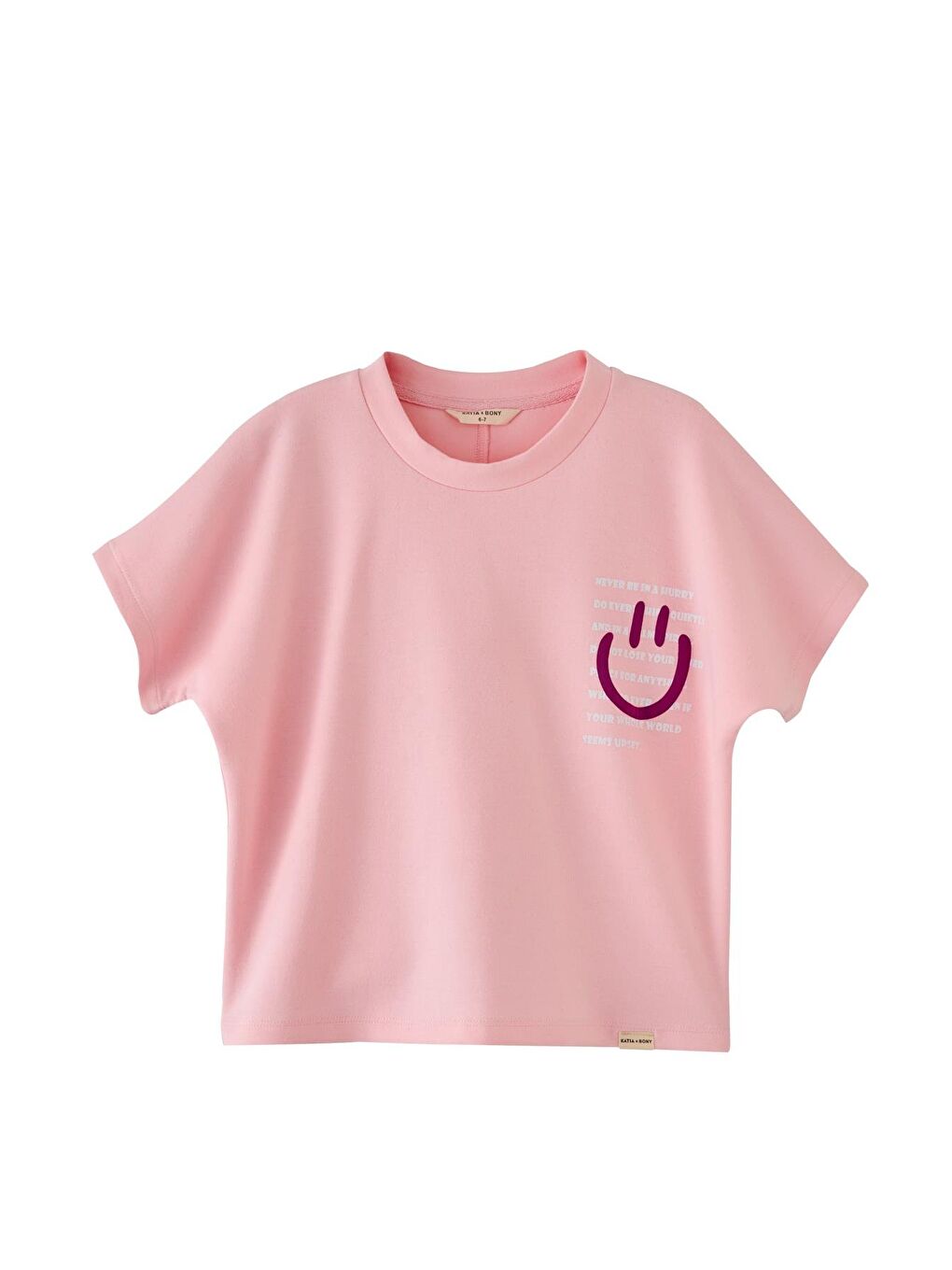 Kız Çocuk Pembe Renkli Gülen Yüz Baskılı Tişört