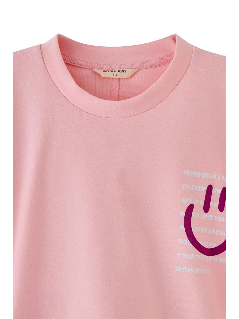 Kız Çocuk Pembe Renkli Gülen Yüz Baskılı Tişört-1