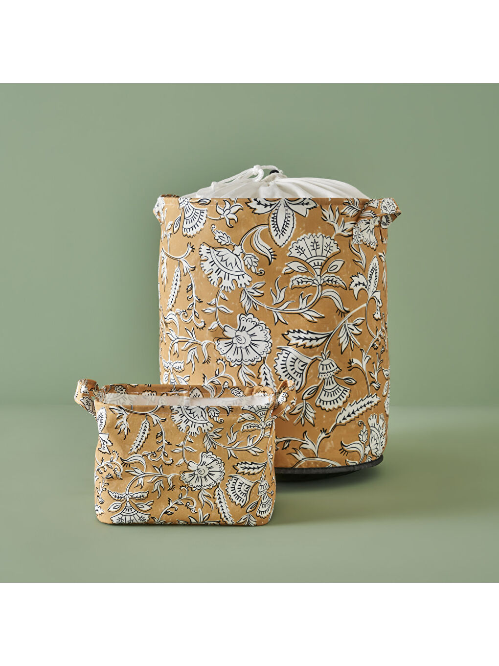 Bella Maison Sari Indian Ağzı Büzgülü Çamaşır Sepeti  Hardal (36x40 cm) - Organizer Hediyeli