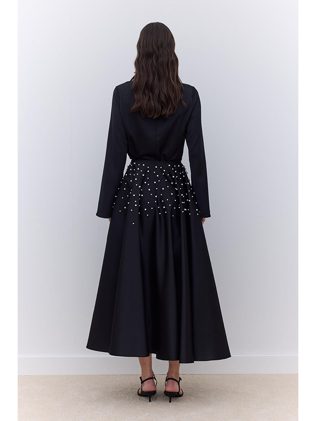 İncili Kloş Abiye Etek Siyah-4