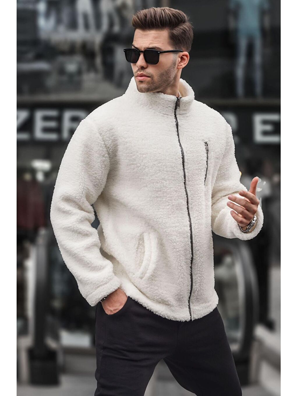Ekru  Peluş Fermuarlı Sweatshirt 6152
