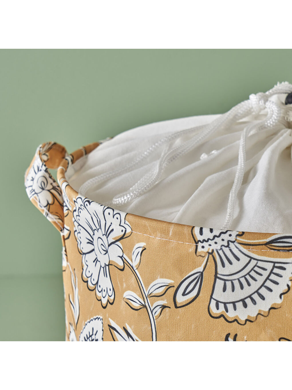 Bella Maison Sari Indian Ağzı Büzgülü Çamaşır Sepeti  Hardal (36x40 cm) - Organizer Hediyeli - 5