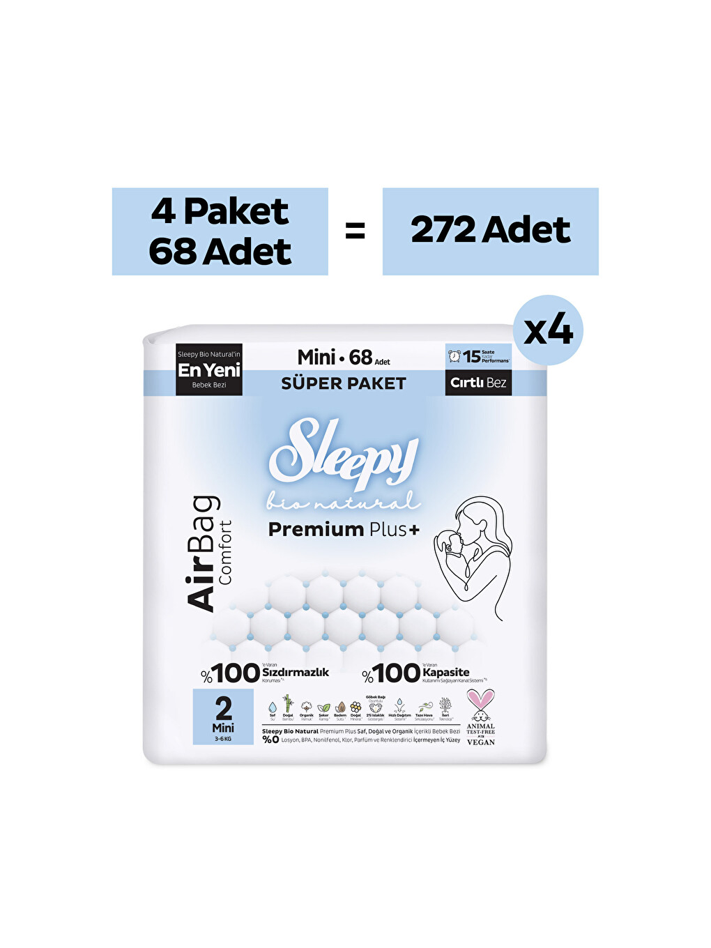 Bio Natural Premium Plus Airbag Comfort Ultra Paket Bebek Bezi 2 Numara Mini 272 Adet-1