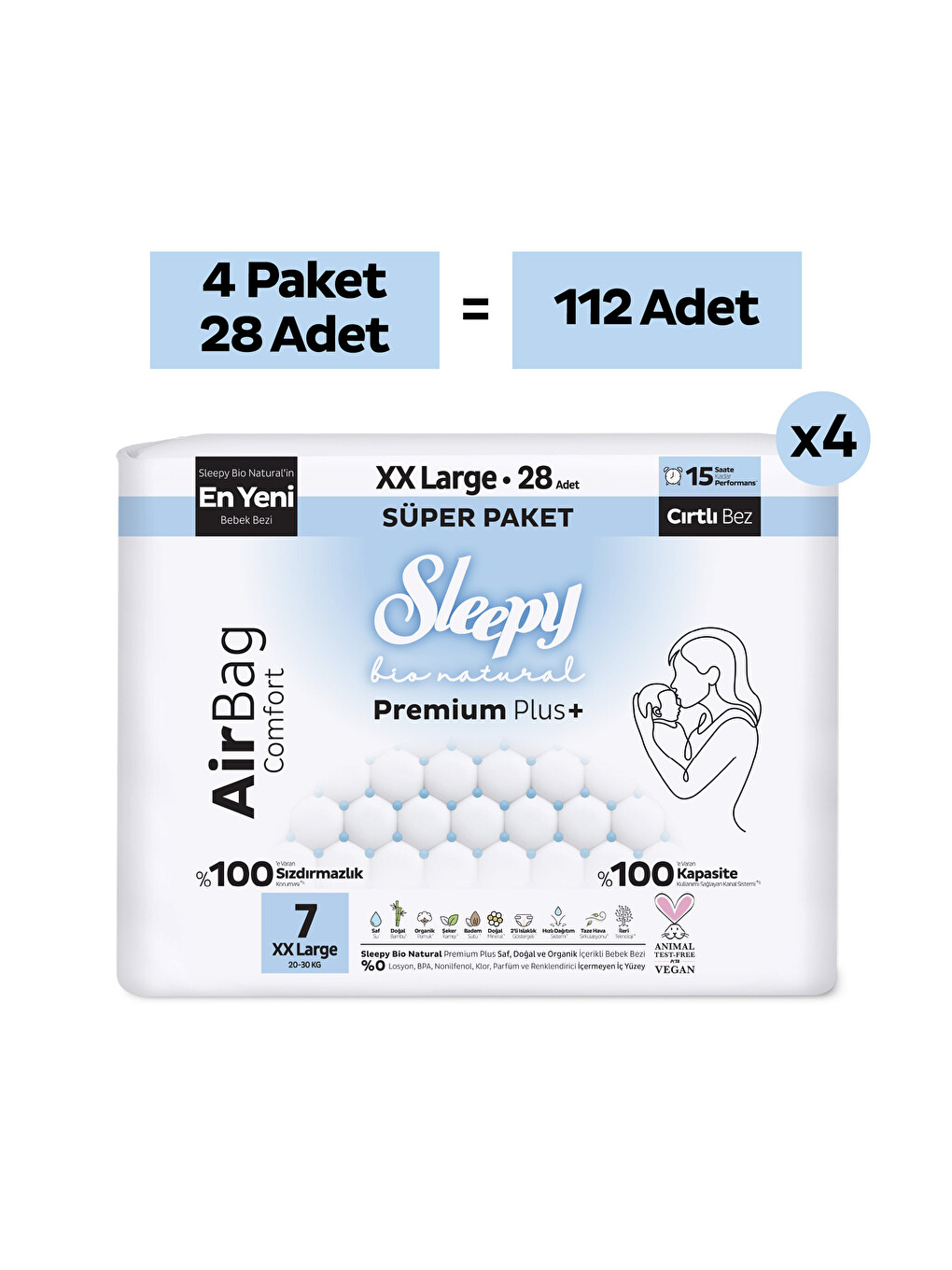 Bio Natural Premium Plus Airbag Comfort Ultra Paket Bebek Bezi 7 Numara Xxlarge 112 Adet-1