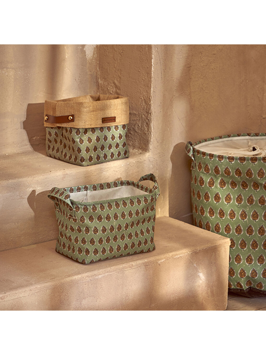 Indian Ağzı Büzgülü Çamaşır Sepeti Yeşil (36x40 cm) - Organizer Hediyeli-1