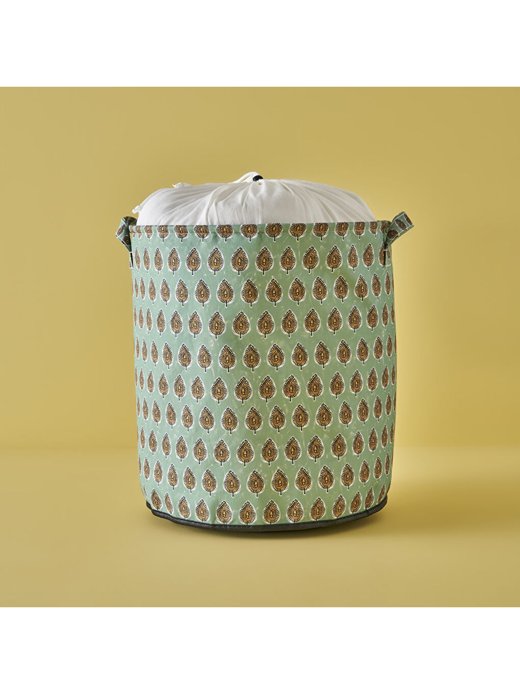Indian Ağzı Büzgülü Çamaşır Sepeti Yeşil (36x40 cm) - Organizer Hediyeli-2