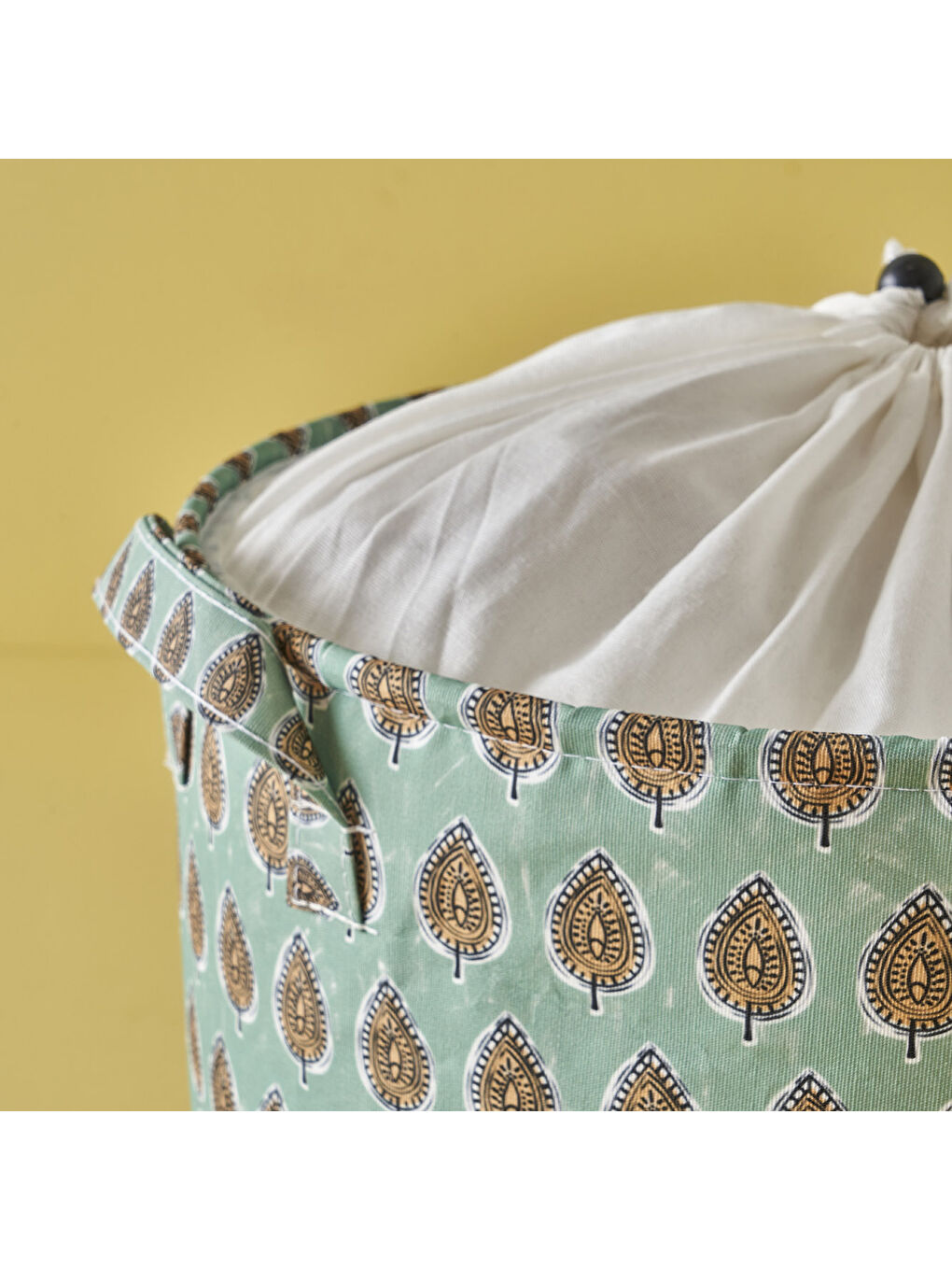 Indian Ağzı Büzgülü Çamaşır Sepeti Yeşil (36x40 cm) - Organizer Hediyeli-4