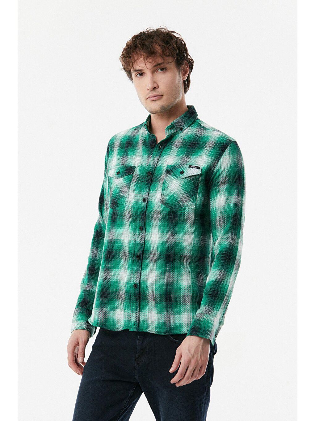Yeşil Ekose Desenli Çift Cepli Gömlek